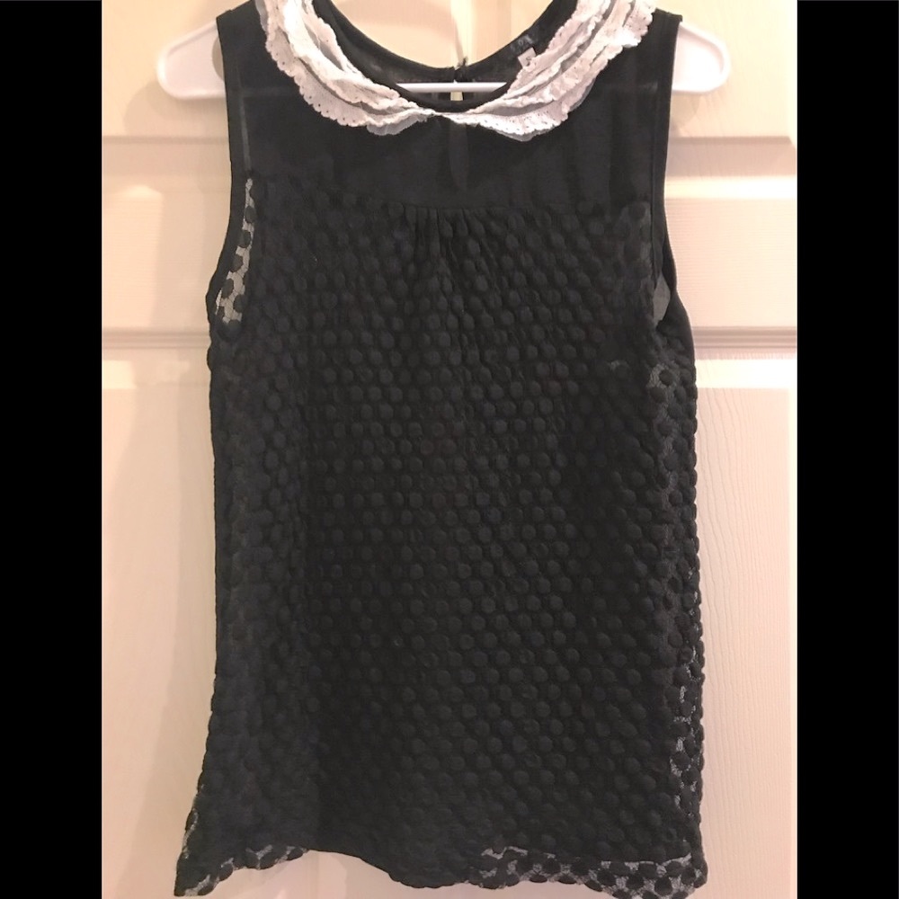S.O.Y. Black sleeveless sheer dotted fabric top